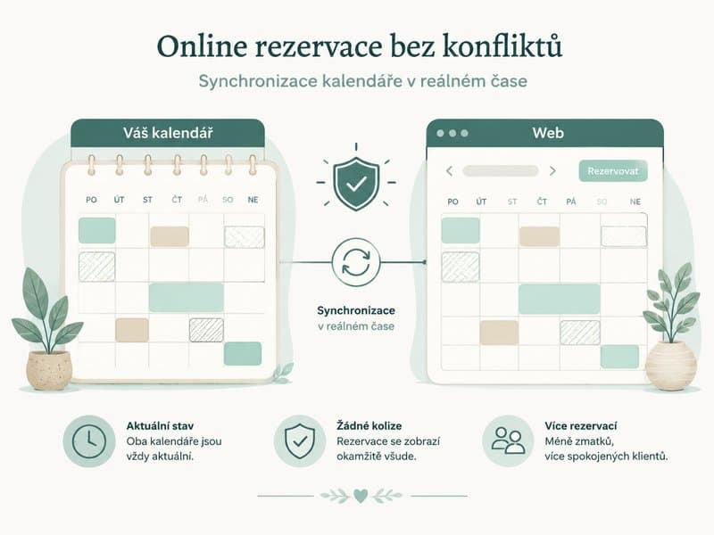 Akvarelová ilustrace propojení rezervačního kalendáře na webu s vaším vlastním kalendářem