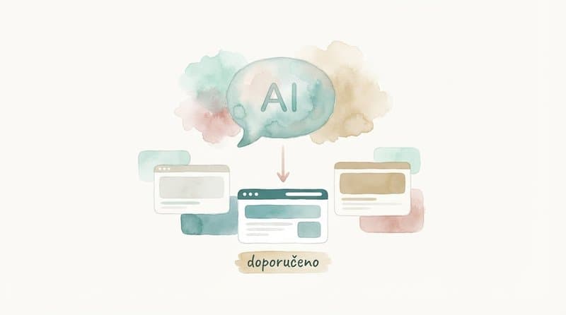 Akvarelová ilustrace webu doporučeného umělou inteligencí