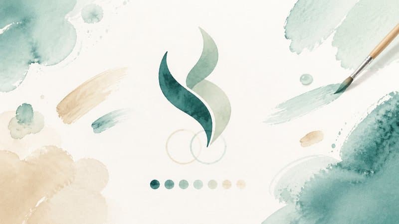 Akvarelová ilustrace vzniku loga na míru: jedno elegantní logo v brand barvách na světlém pozadí