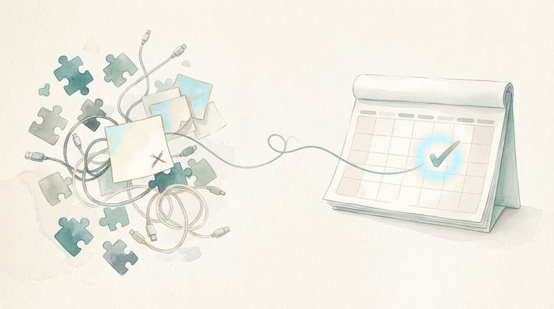 Srovnání: rezervace poskládané z hotové šablony po kouskách proti webu, kde je kalendář napojený jako jeden celek