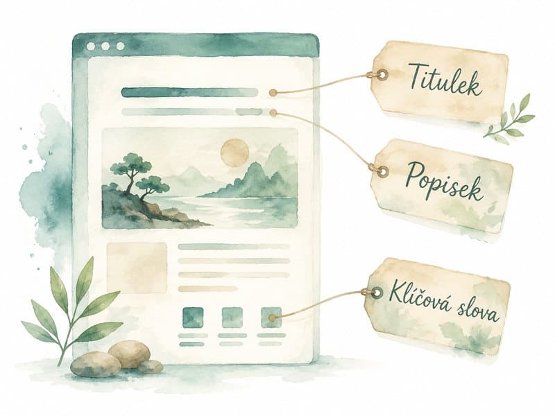 Akvarelová ilustrace výsledku vyhledávání s titulkem a popiskem