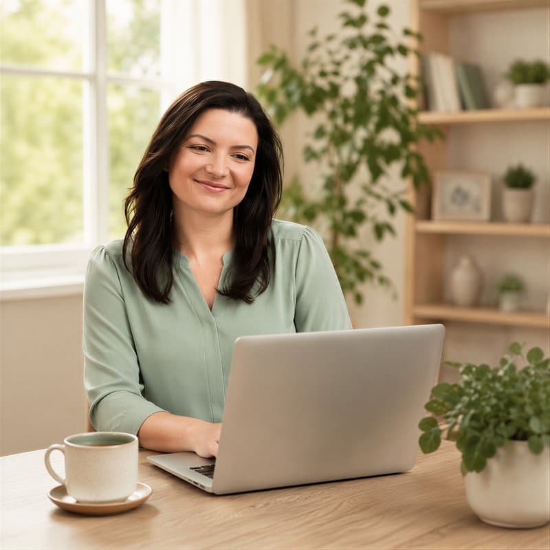 Petra Jóbová, zakladatelka websoon, sedí u notebooku a pracuje na webu