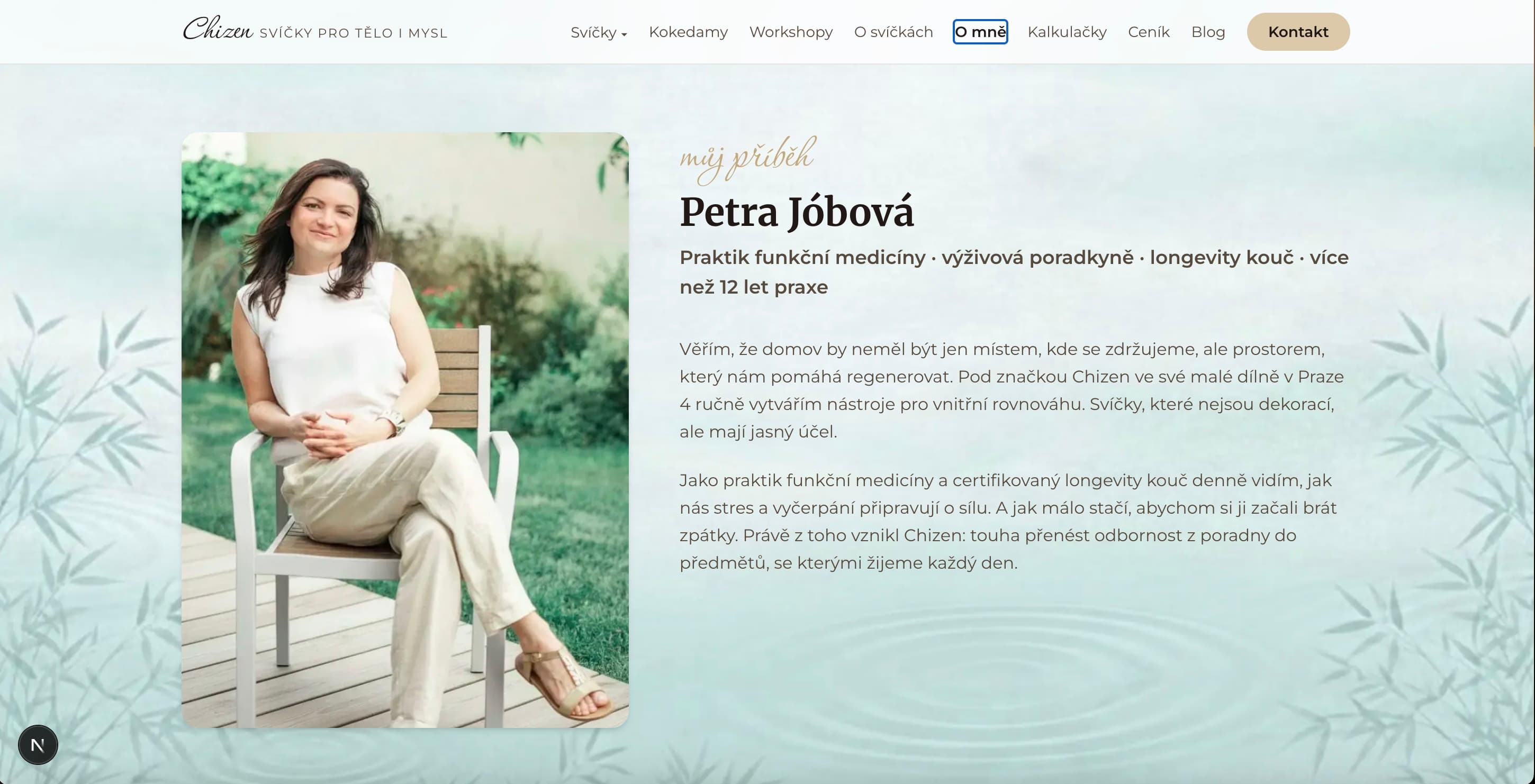 Web Chizen.cz: stránka O mně s příběhem značky