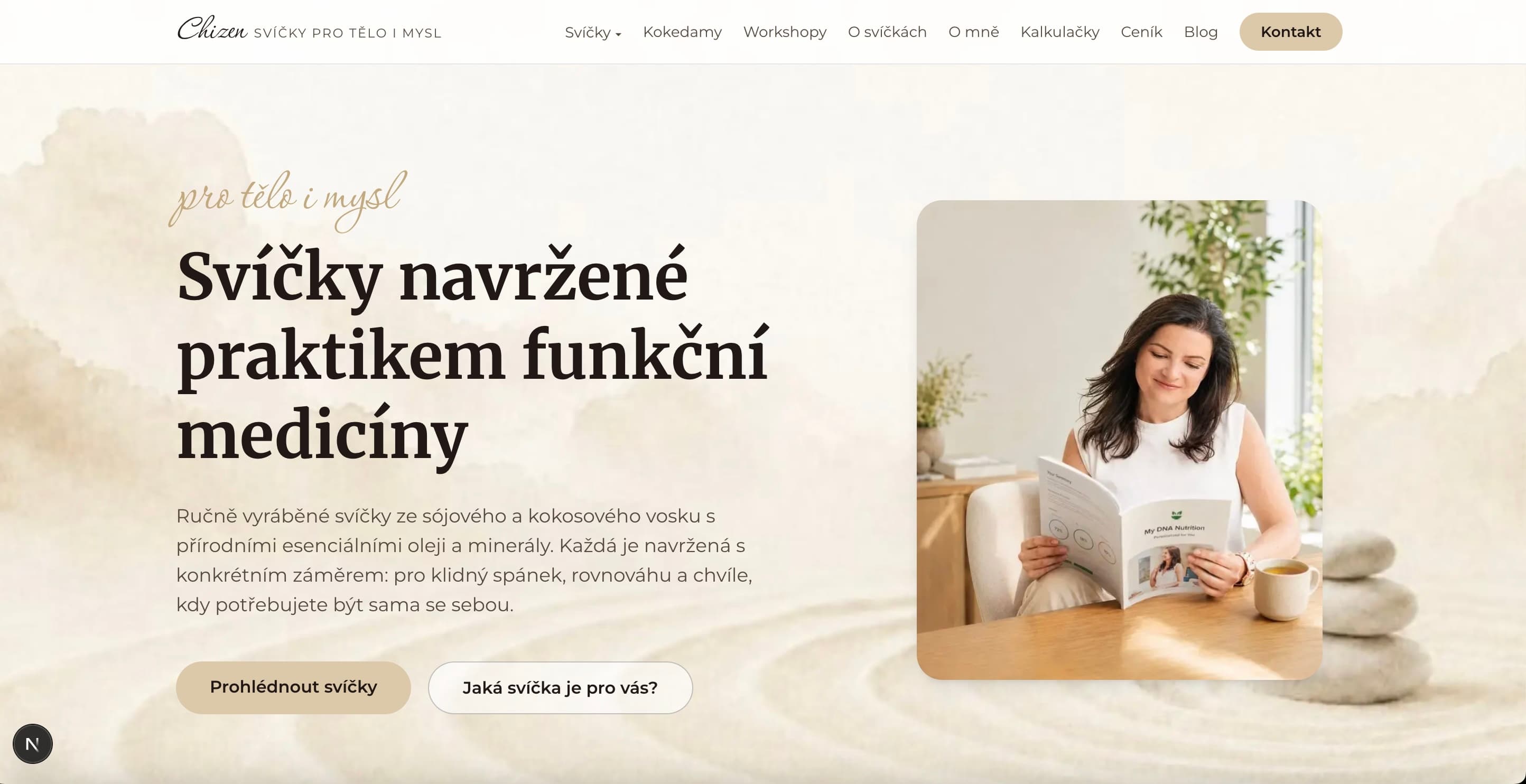 Web Chizen.cz, svíčky pro tělo i mysl: úvodní stránka