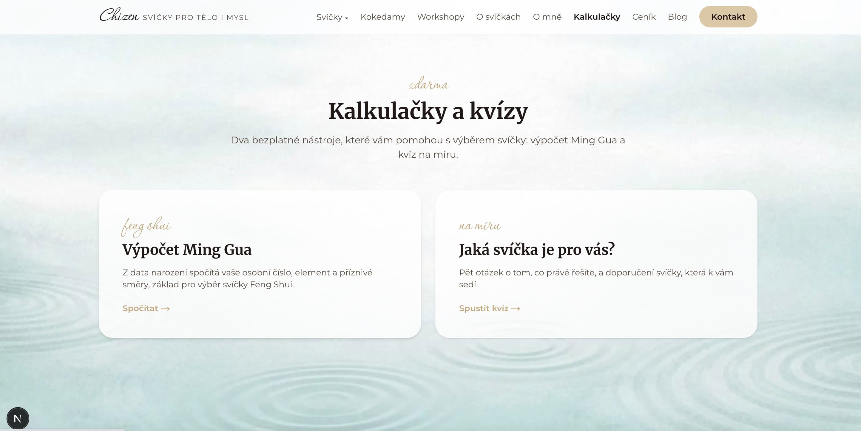 Web Chizen.cz: kalkulačky a kvízy pro výběr svíčky